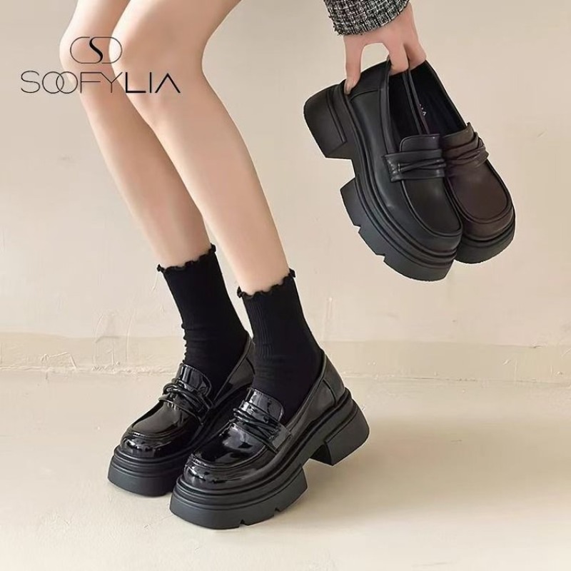 Street Fashion Women - Женские черные массивные лоферы на платформе,